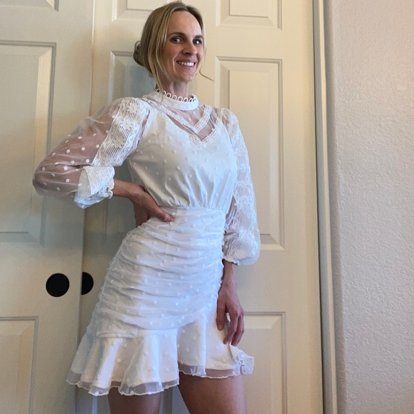 Two Sisters Label White Bridal Shower Dress Lace - Picture 1 of 16